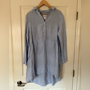 Halston - Light Blue Long Sleeve 100% Linen Mini Dress - Size L